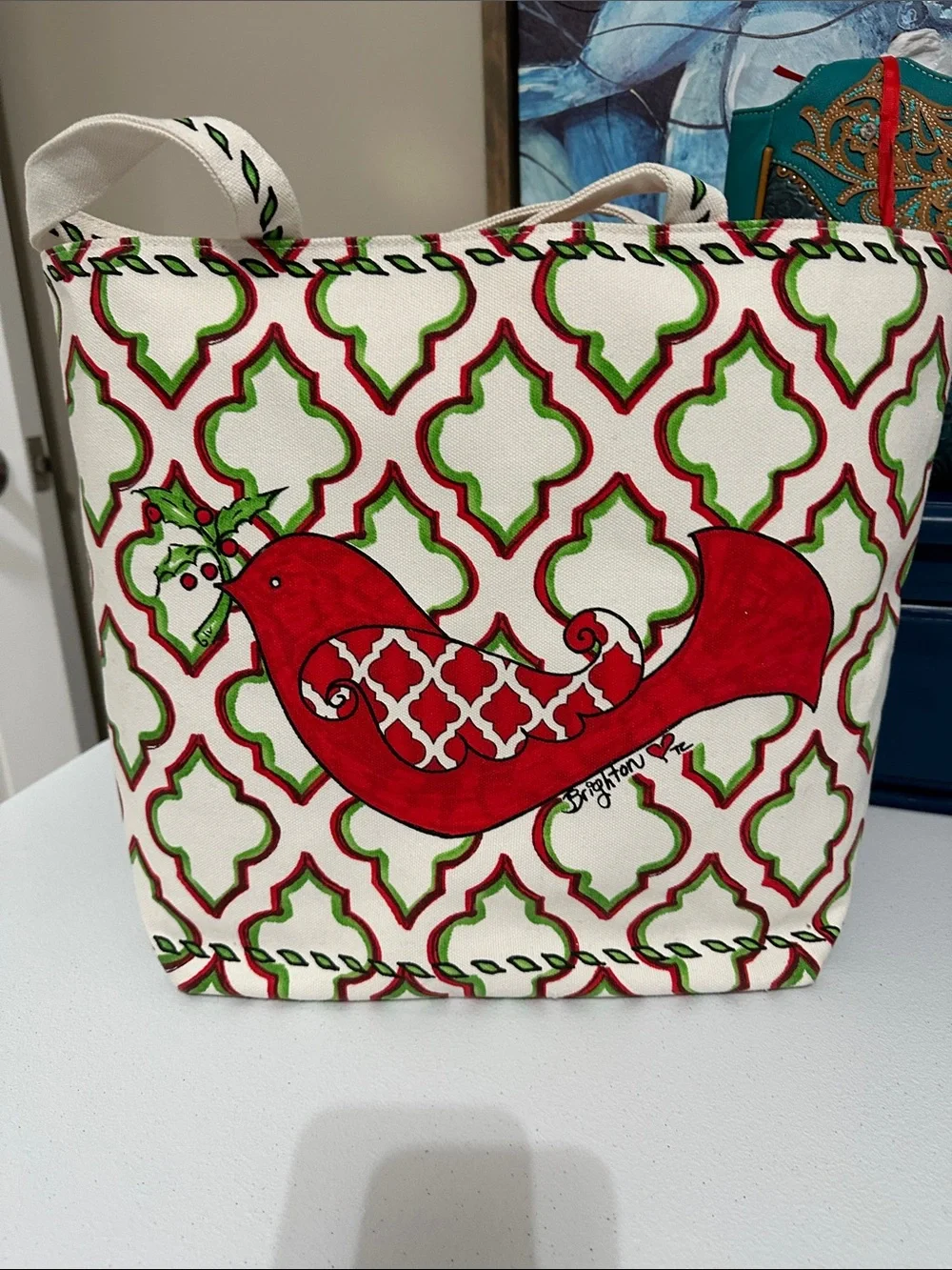 Brighton Red and Green Holiday Canvas Tote